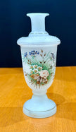 Vintage Victorian Bristol White Opaline Hand-Painted Floral Glass Vase