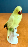Vintage Set of 2 Yellow Parakeet Birds on Perches Ceramic Figurines