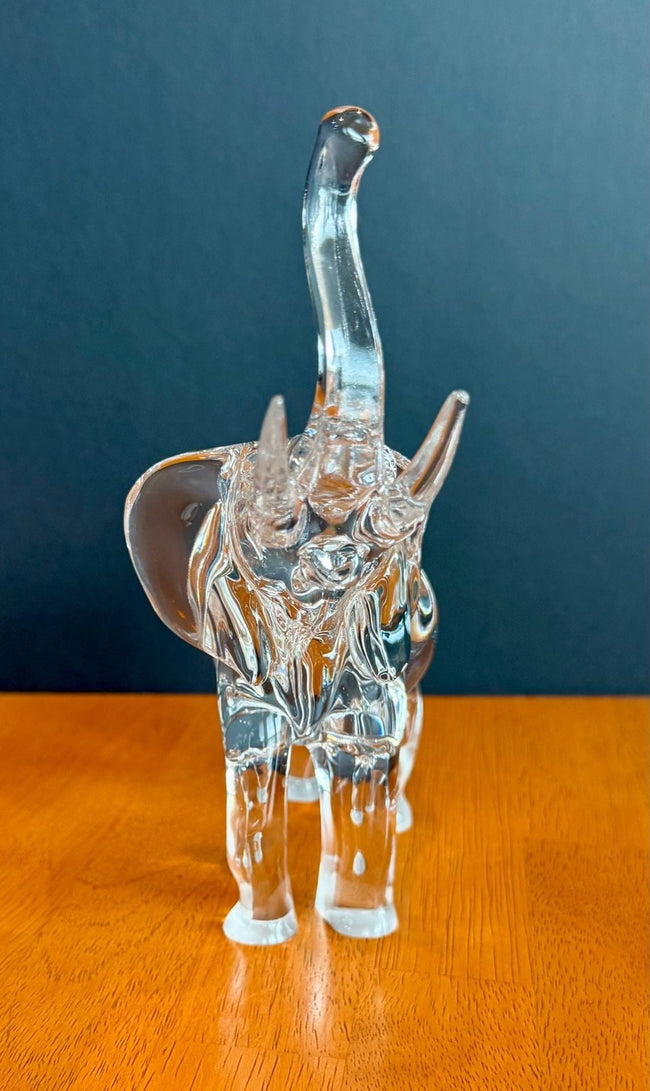 Vintage Cristal d'Arques Lead Crystal Elephant Figurine Trunk Up Sculpture