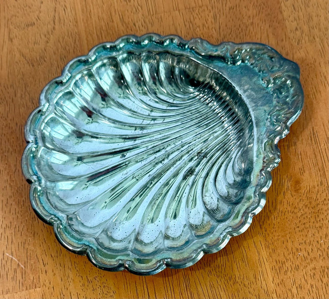 Vintage Silver Plated Shell Trinket Dish Soap Dish Seashell Shape