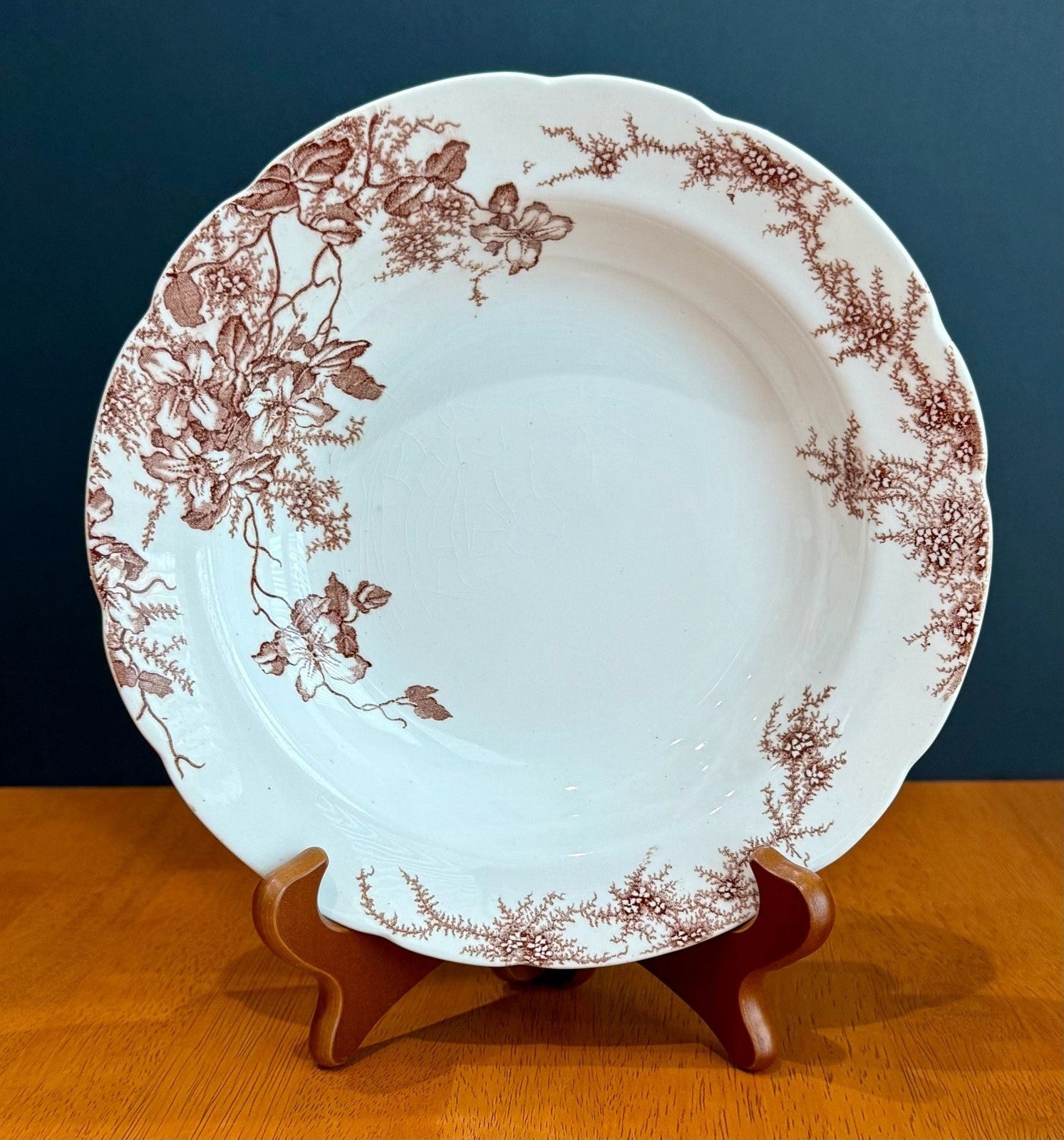 Colonial Pottery Stoke England Clifford Pattern Brown Transferware Soup Bowl
