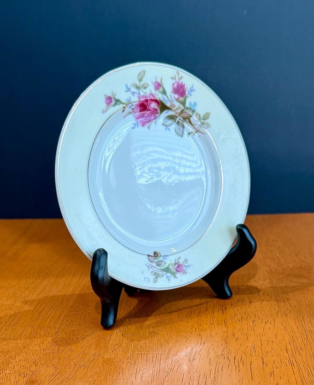 Vintage Moss Rose Pattern Bread & Butter Plate Made in Japan Gold Rim 6”