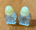 Vintage Petite Cut Glass Salt and Pepper Shakers with Yellow Plastic Lids
