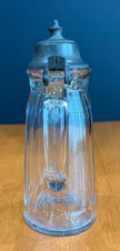 Vintage Glass Syrup Pitcher Metal Flip-Top Lid Vertical Ribbed Design