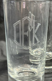 Set Of 8 Heavy Base Controlled Bubble Bottom Highball Glasses 16 oz DEK Engraved
