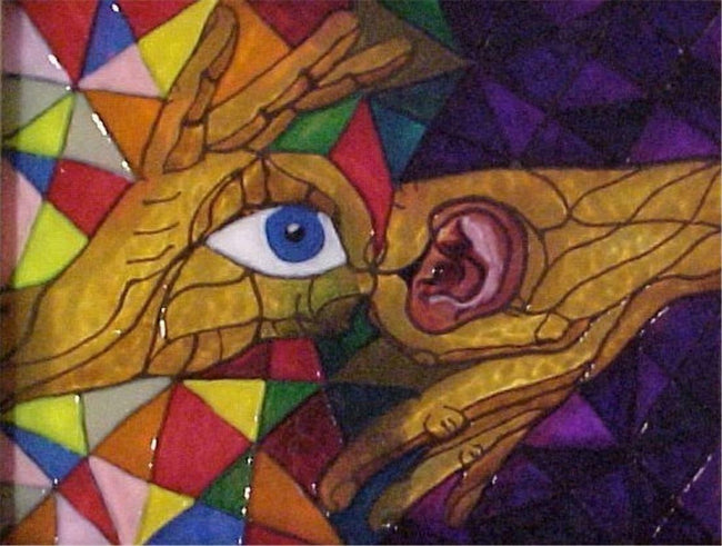 ASL Interpret Hand Painted Stained Glass Art Panel Framed Lexan 8x10 New Art