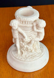 Antique 1900s Salt Dough Figural Cherub White Candlestick Holder