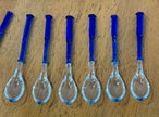 Vintage Hand Blown Art Glass Spoons Cobalt Blue Twisted Handles Set of 12