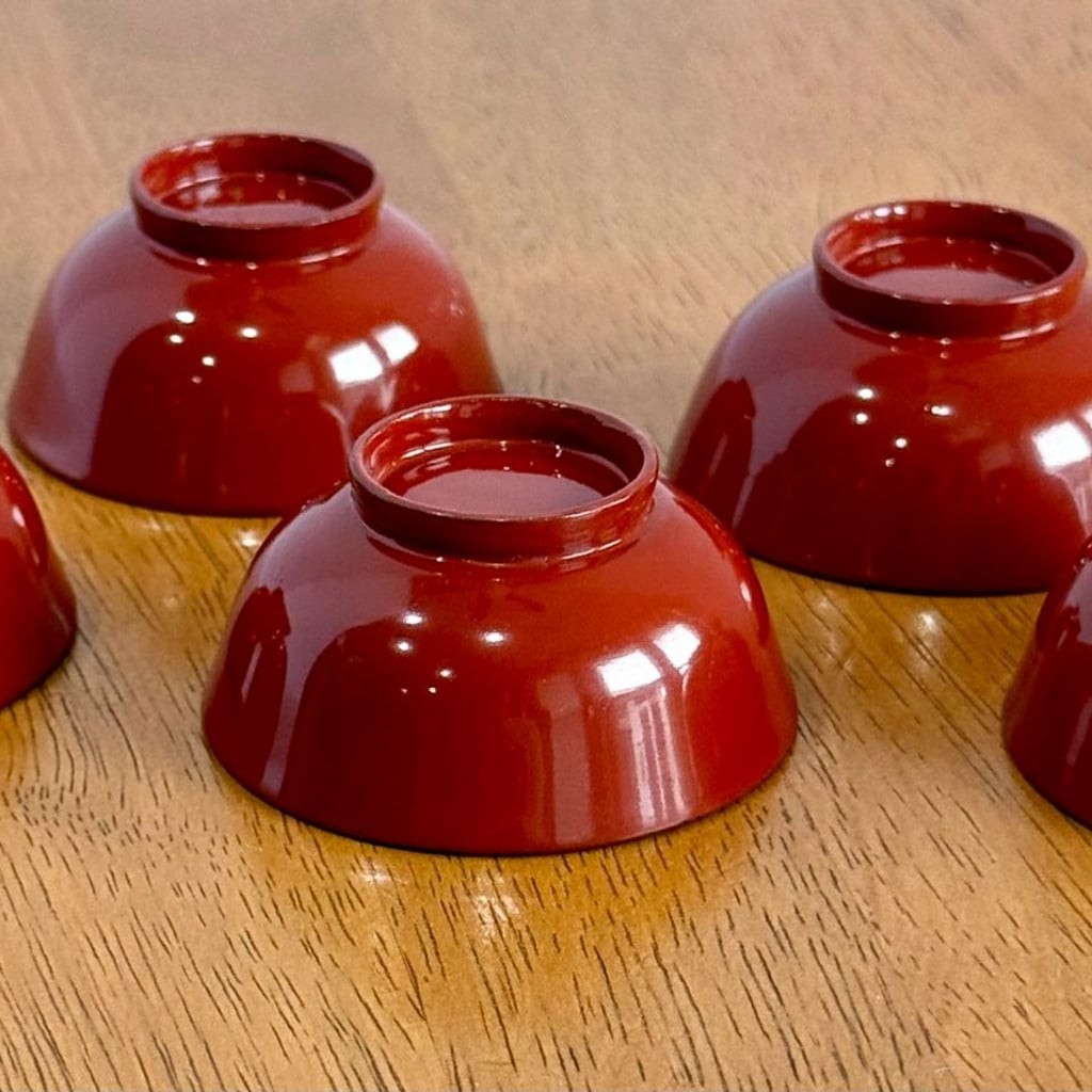 Vintage Japanese Seven Lucky Gods Lacquerware Sake Cup Set of 5