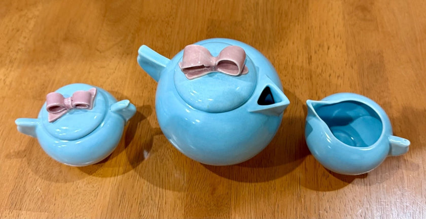 Vintage 1940s Dorette Saltzman Child's Tea Set Teapot Sugar Bowl Creamer
