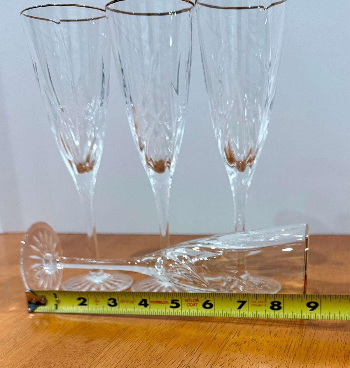 Vintage Cristal D'Arques-Durand Cassandra 4 Gold Trim Champagne Flutes