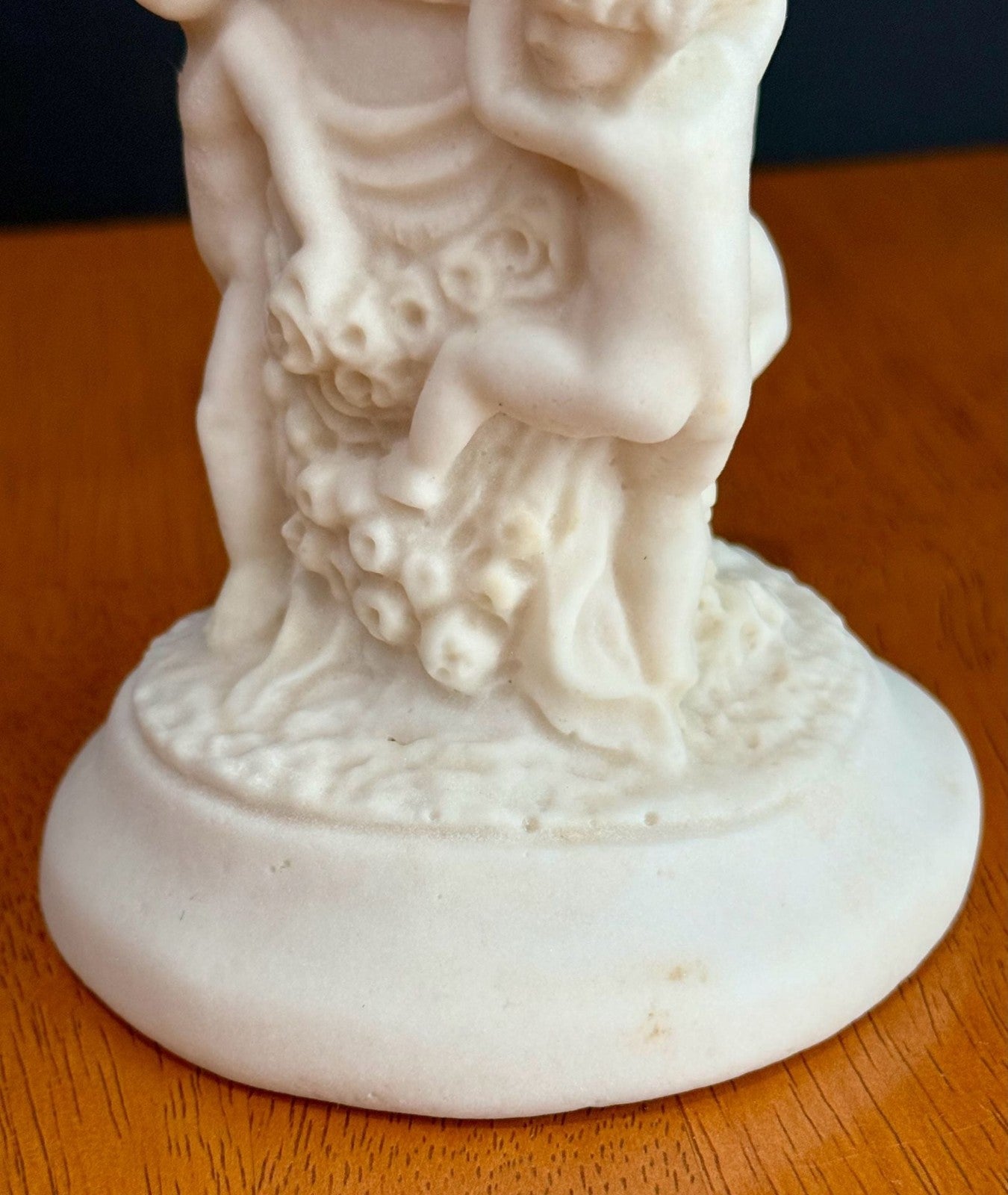 Antique 1900s Salt Dough Figural Cherub White Candlestick Holder