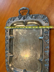 Large Vintage Silverplate Footed Serving Tray Grape & Leaf Border 24