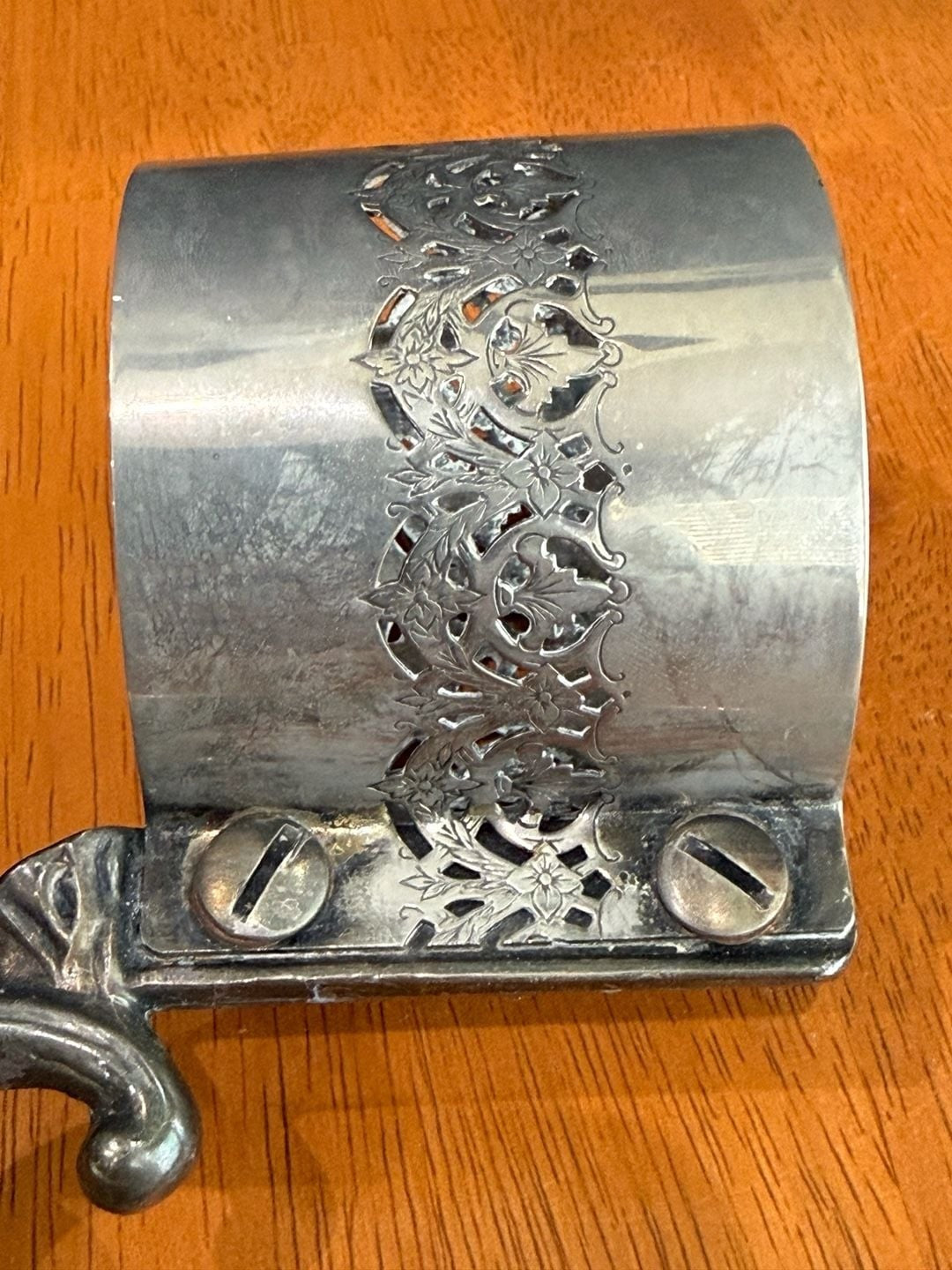 Vintage Silver Plated Filigree Glass Holder or Carafe Collar with Handle