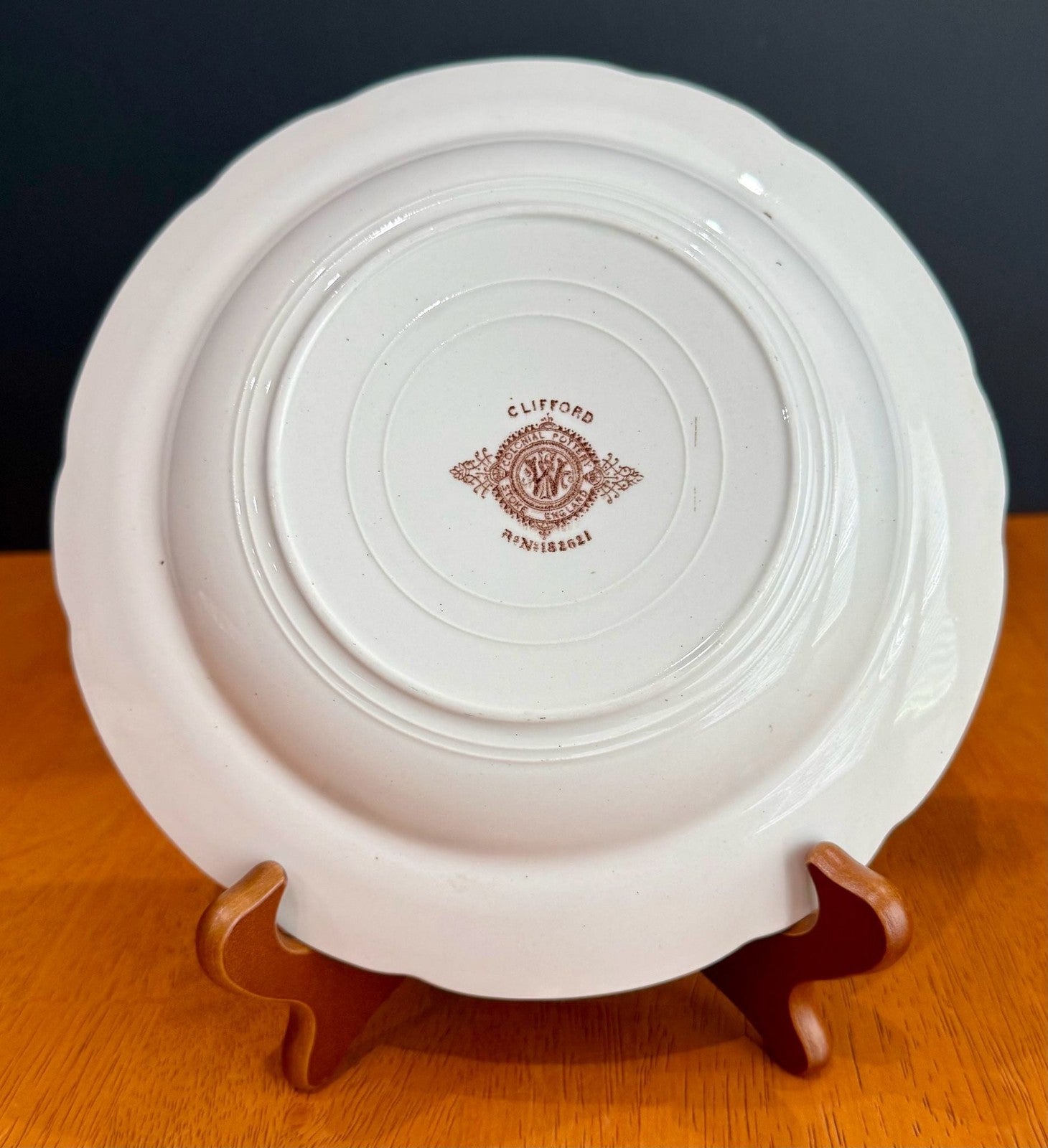 Colonial Pottery Stoke England Clifford Pattern Brown Transferware Soup Bowl