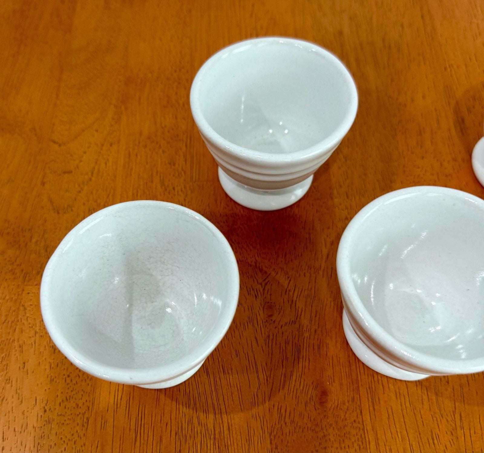 Set of 4 Vintage White Ceramic Restaurant-Ware Footed Egg Cups 3x2.5”