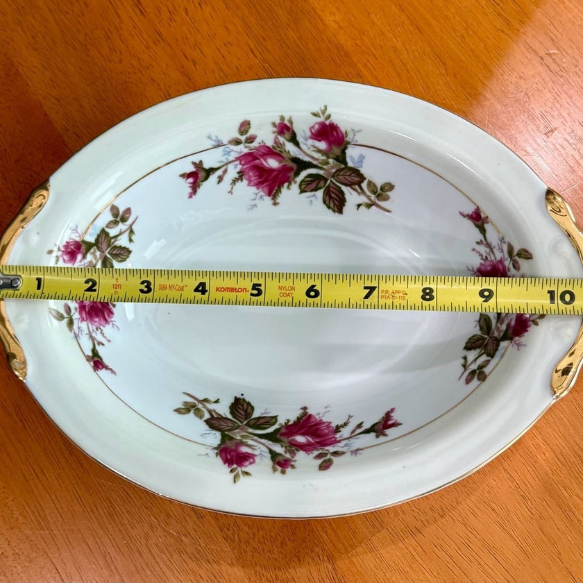 Vintage Moss Rose Fine China Oval Serving Veggie Bowl Made in Japan