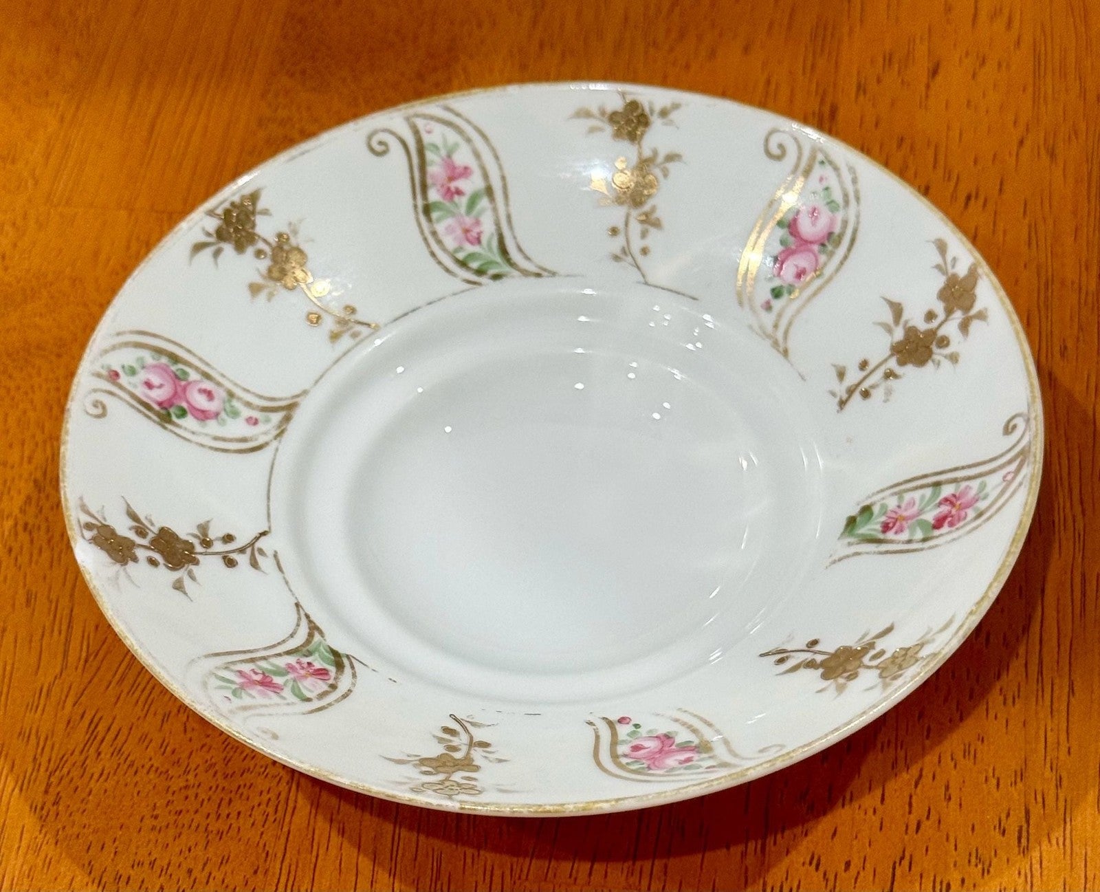 Vintage Hand-Painted Nippon Footed Saucer/Bowl with Pink Roses Gold Trim