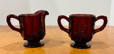 Vintage Westmoreland Amethyst Glass Purple Creamer & Sugar Set Grape & Vine
