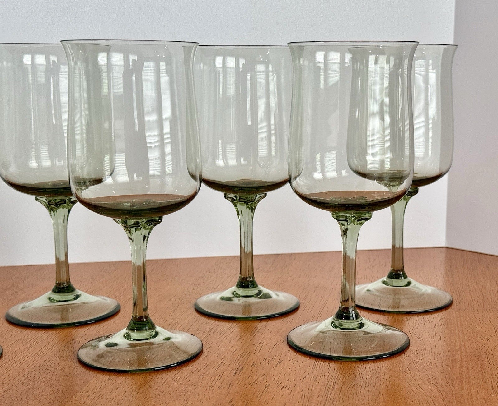 Vintage Set Of 8 Lenox Green Mist Water Goblets Expression Line Smoky Green Sage
