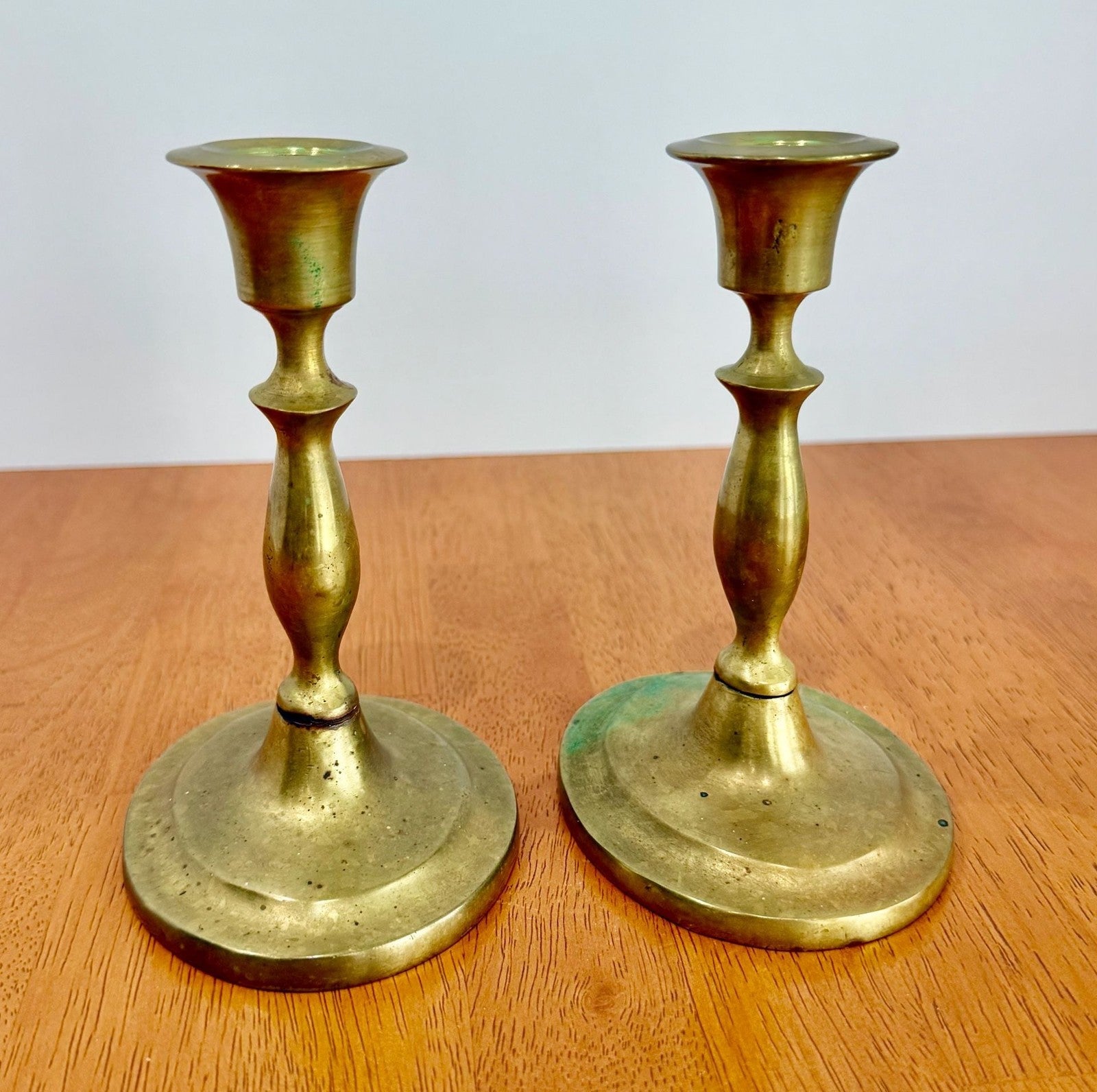 Vintage Solid Brass Candlestick Holders Set of 2