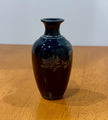 Vintage Japanese Blue Porcelain Miniature Bud Vase Silver Chrysanthemums