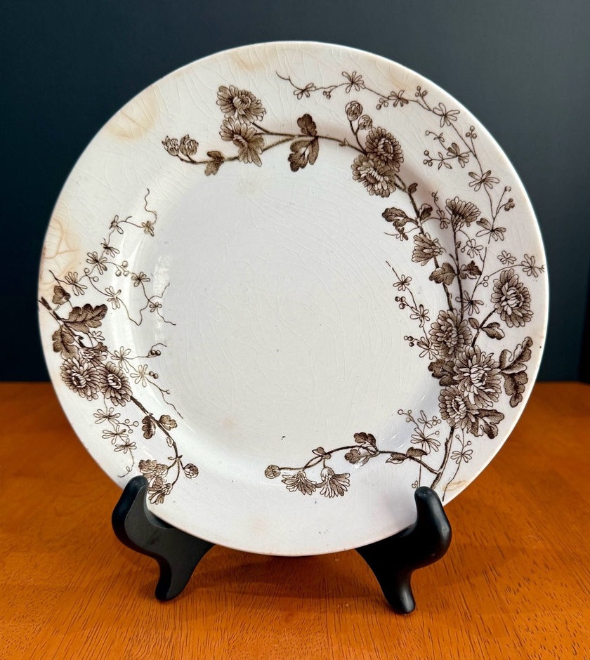 Antique Grindley & Tunstall 'Spring' Brown Floral Transferware Plate