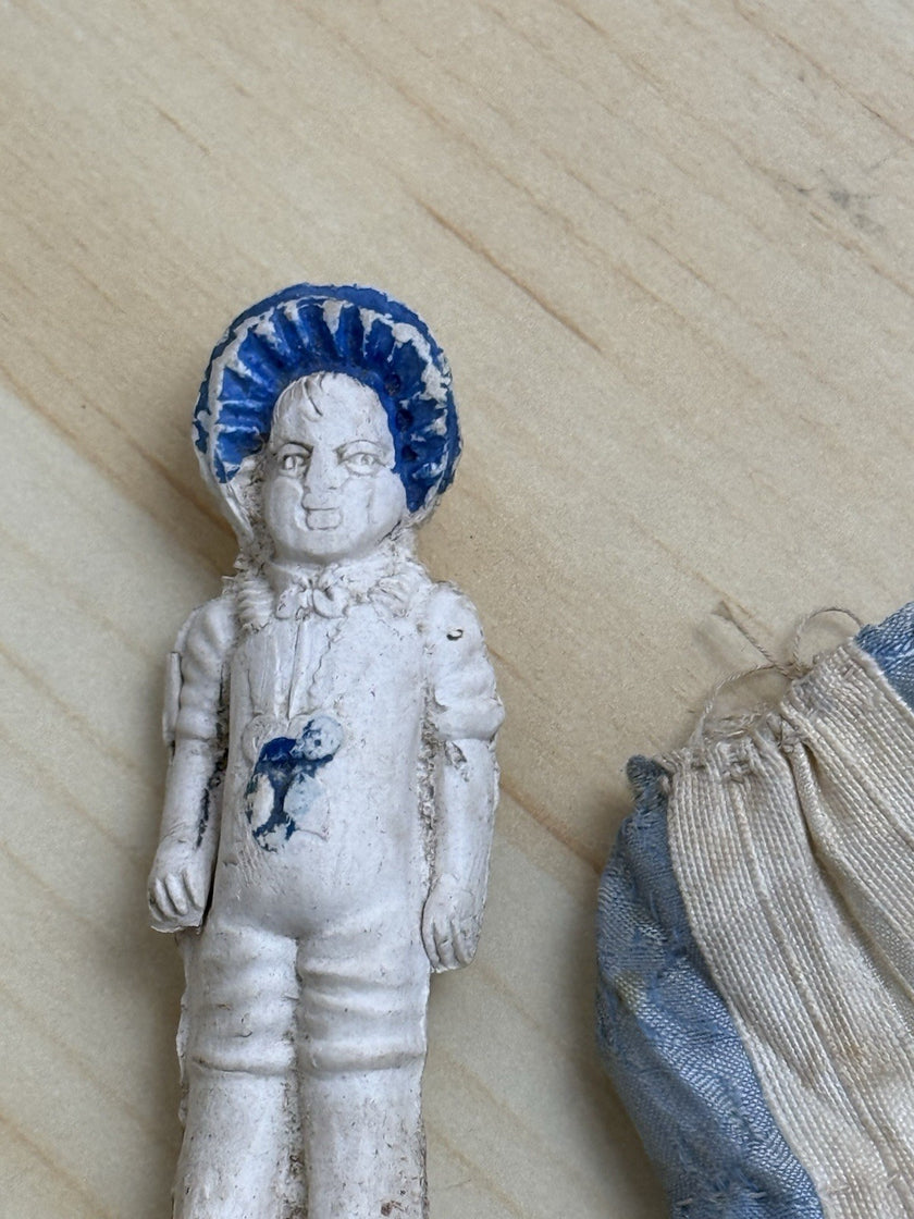 Antique Bisque Frozen Charlotte Penny Doll Blue Hat Sailor Figurine Miniature