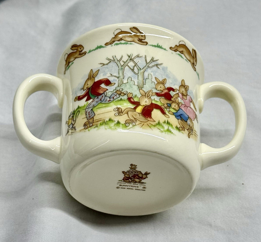 Vintage Royal Doulton Bunnykins Two-Handled Mug Roller Skating Bunnies 1936