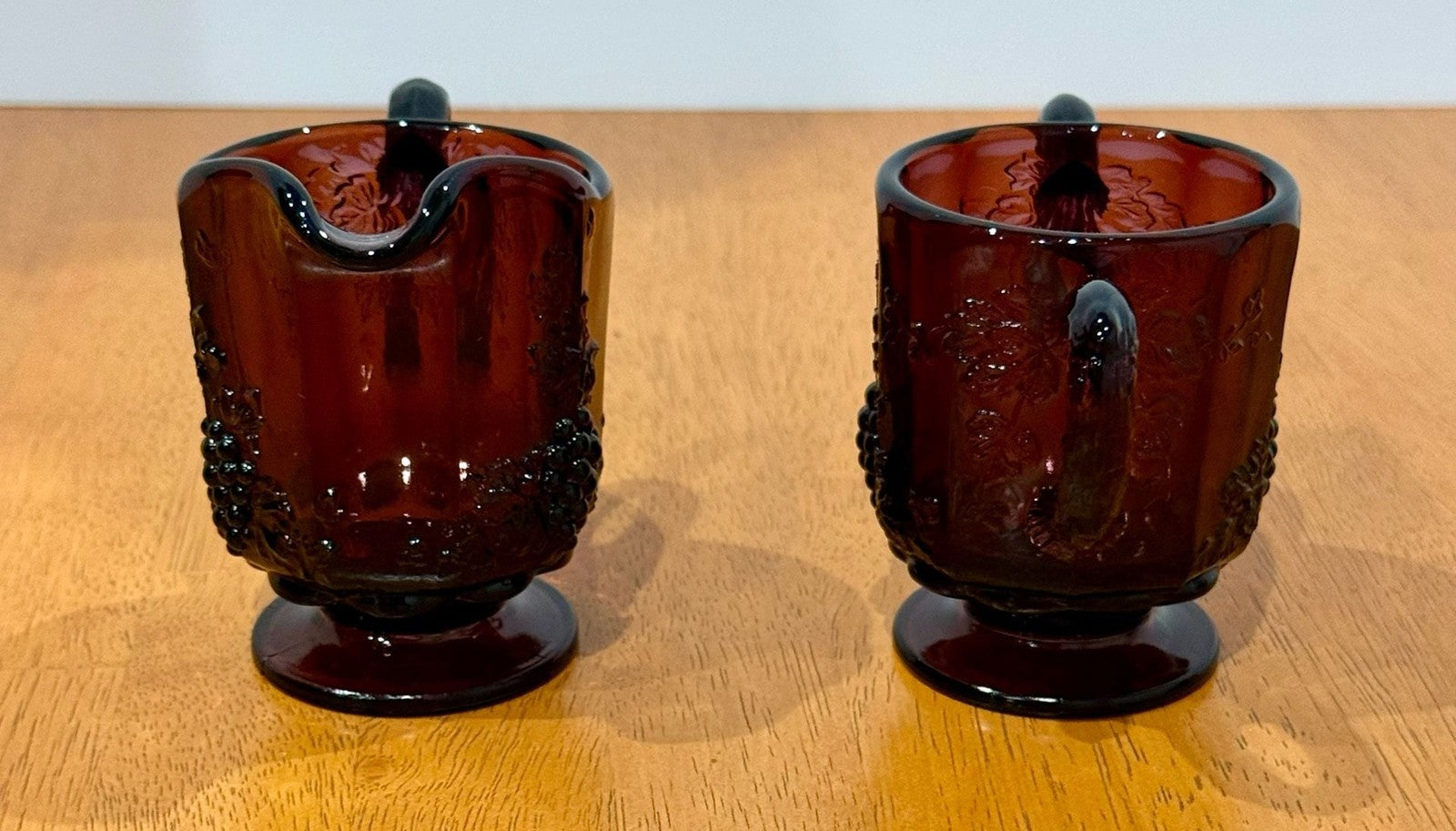Vintage Westmoreland Amethyst Glass Purple Creamer & Sugar Set Grape & Vine