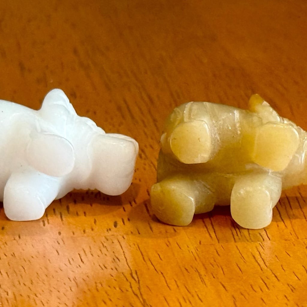 Set of 5 Vintage Hand Carved Gemstone and Quartz Elephant Figurines