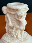 Antique 1900s Salt Dough Figural Cherub White Candlestick Holder