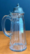 Vintage Glass Syrup Pitcher Metal Flip-Top Lid Vertical Ribbed Design