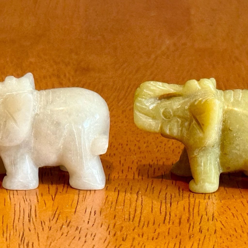Set of 5 Vintage Hand Carved Gemstone and Quartz Elephant Figurines