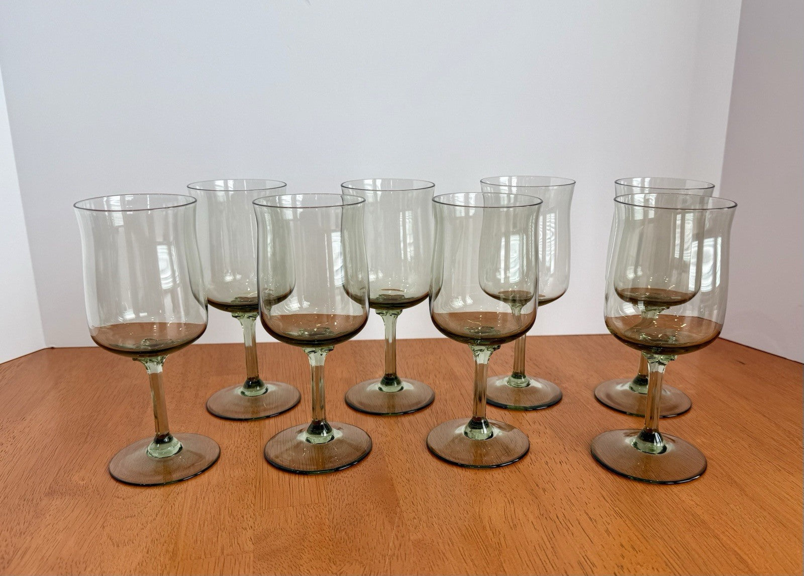 Vintage Set Of 8 Lenox Green Mist Wine Goblets Expression Line Smoky Green Sage