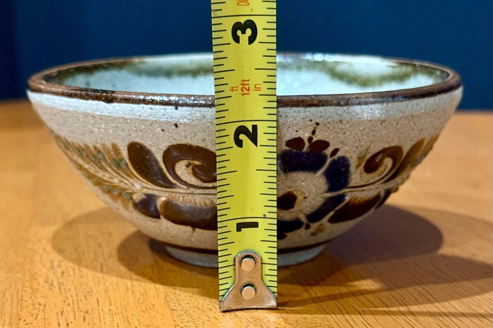 Vintage Tonala Mexico Hand Painted Sandstone Pottery Floral Bowl 5