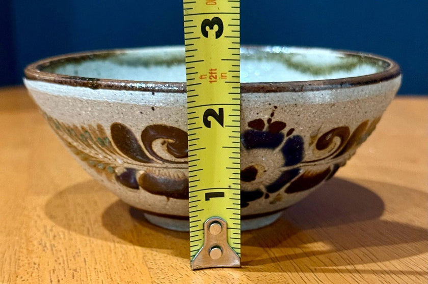 Vintage Tonala Mexico Hand Painted Sandstone Pottery Floral Bowl 5