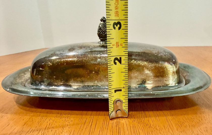 Vintage Wm Rogers Silverplate Butter Dish with Pineapple Finial