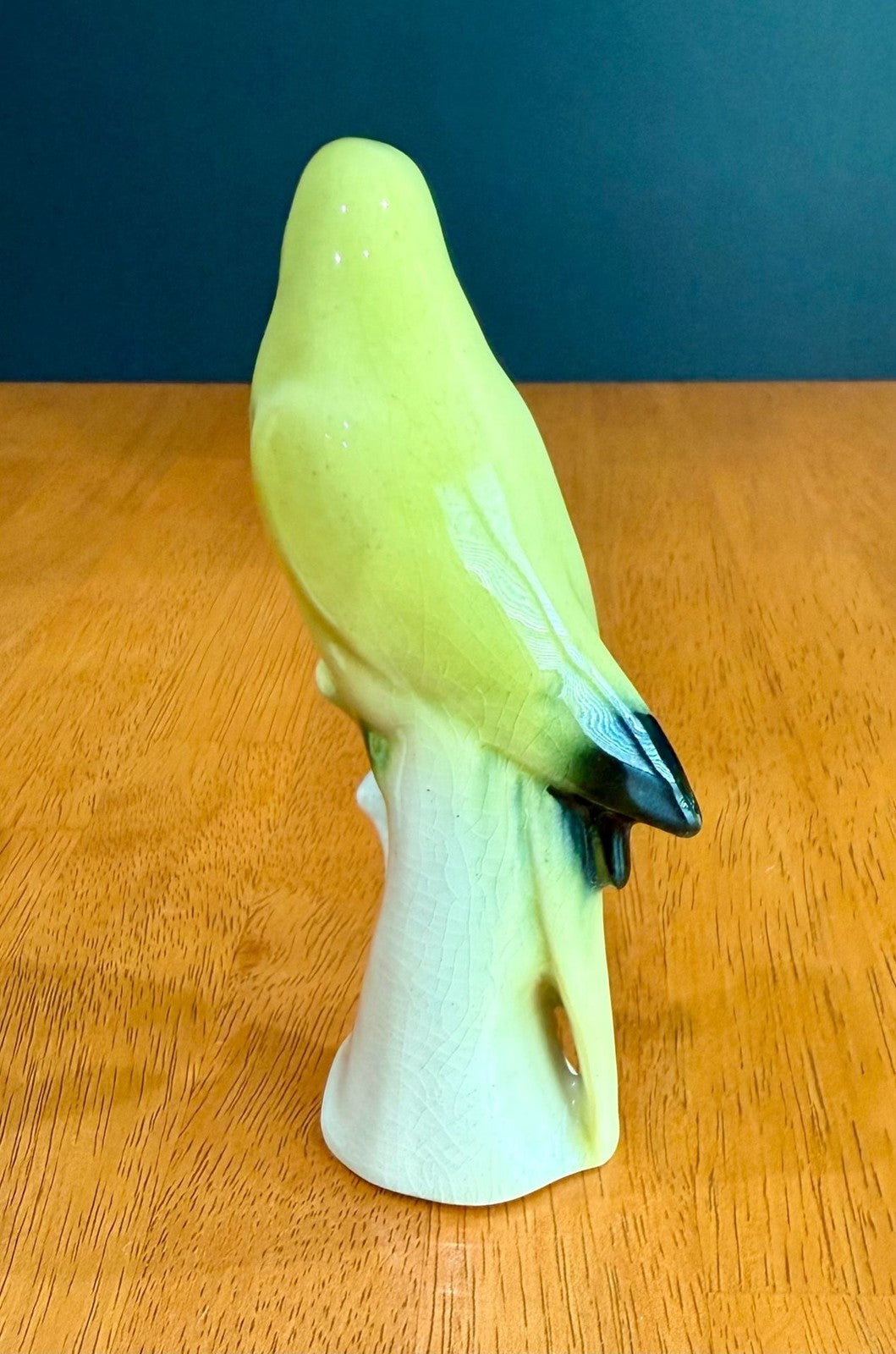 Vintage Set of 2 Yellow Parakeet Birds on Perches Ceramic Figurines