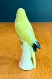 Vintage Set of 2 Yellow Parakeet Birds on Perches Ceramic Figurines