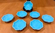 Set of 7 Vintage Turquoise Blue Glazed Ceramic Scalloped Salt Cellar Dip Bowls