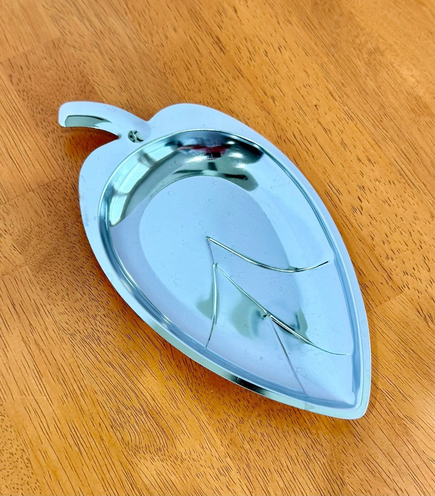 Vintage Mid-Century Modern Chrome Leaf Shaped Trinket Dish