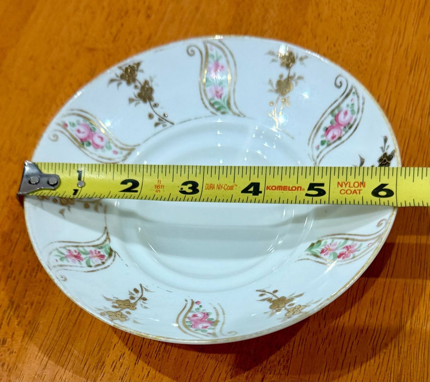 Vintage Hand-Painted Nippon Footed Saucer/Bowl with Pink Roses Gold Trim