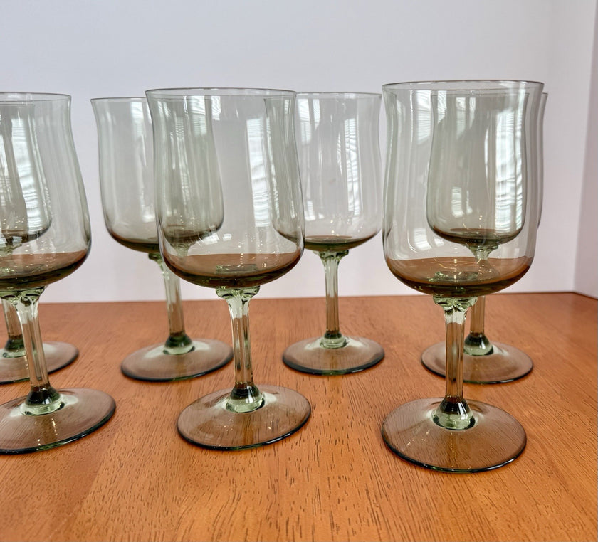 Vintage Set Of 8 Lenox Green Mist Wine Goblets Expression Line Smoky Green Sage