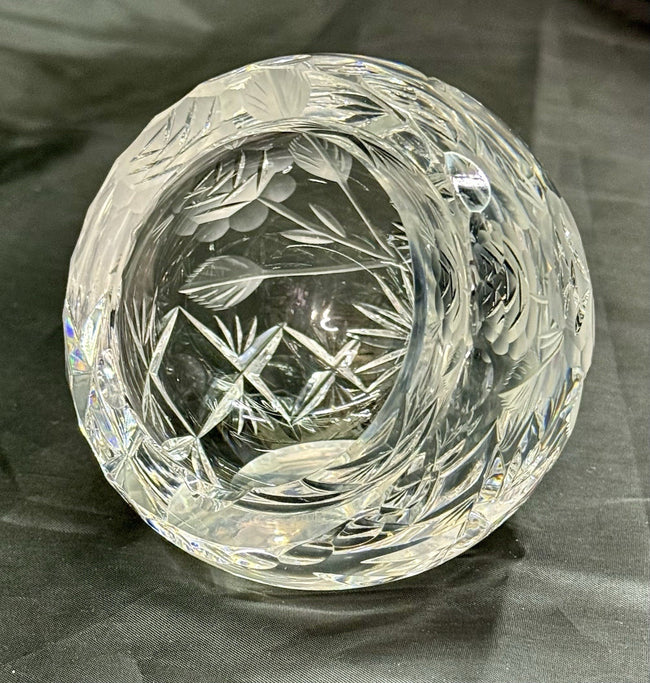Vintage Violetta Crystal Ball Orb Cut Ashtray 24% Lead Crystal Floral Pattern