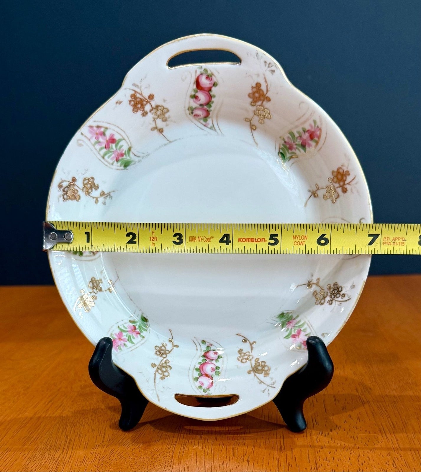 Antique Nippon Hand Painted Porcelain Serving Dish Gold Handles Pink Floral Swag