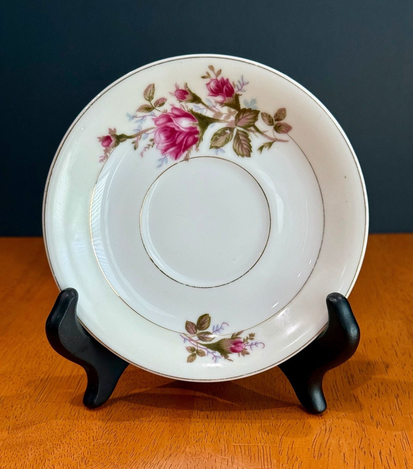Vintage Fine China Moss Rose Pattern Teacup Saucer Made in Japan