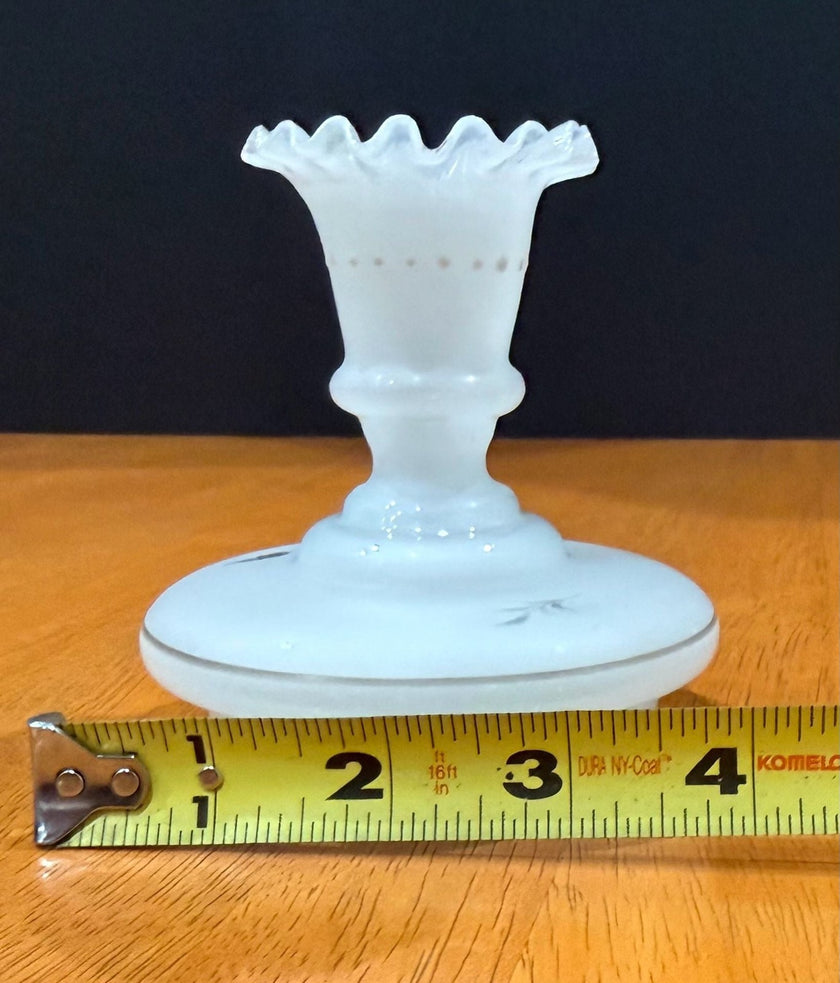 Vintage Victorian Bristol Frosted Glass Candle Holder Floral Hand-Painted