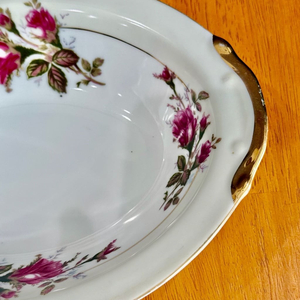 Vintage Moss Rose Fine China Oval Serving Veggie Bowl Made in Japan