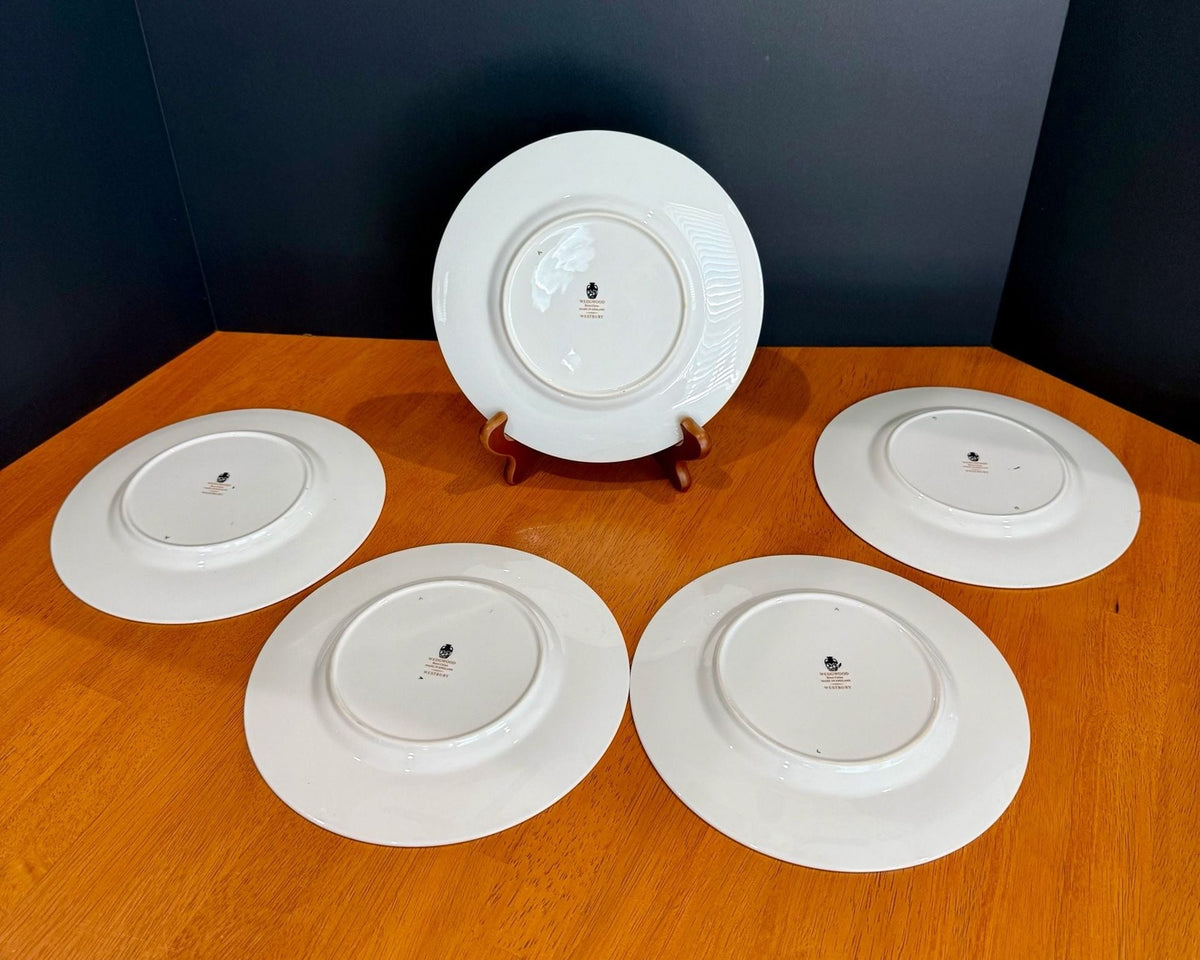 Vintage Wedgwood Westbury Salad Plate Set of 5 Green Floral Platinum 8”